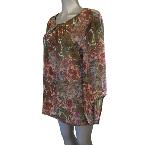 Wrangler Blouse Paisley Floral Sheer Western Rodeo Bohemian Loose Fit Sz Large - Picture 7 of 7